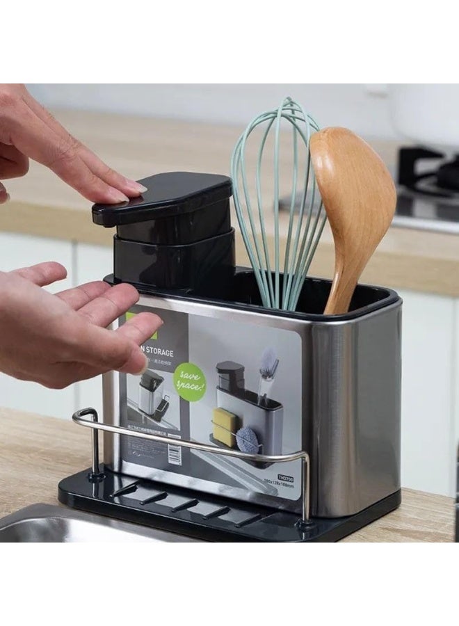 3-in-1 Smart Kitchen Sink Organizer | Liquid Soap Dispenser with Sponge Strainer and Loofah Holder | Multifunctional Integrated Storage Container for Sink Organization - Image 3